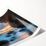 Rolled print showcasing a vibrant landscape of caves with intricate details and earthy tones, ideal for home decor and art enthusiasts, securely packaged in a cardboard tube.