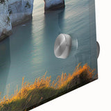 Close-up of an abstract acrylic painting depicting colorful cliffs and landscapes, showcasing vibrant hues and intricate details, perfect for modern home decor.