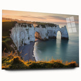 Acrylic glass artwork showcasing a breathtaking landscape view of towering cliffs against a vibrant sky, perfect for modern home decor, enhancing any living space.
