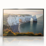 Framed acrylic artwork of dramatic cliffs, showcasing a vibrant landscape with silver accents, perfect for modern home decor and nature enthusiasts.