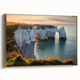 Framed canvas artwork depicting a dramatic cliff landscape in vibrant colors, featuring a gold frame that enhances its elegant aesthetic, perfect for home decor.