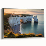 Framed canvas artwork showcasing a stunning cliff landscape in silver frame, highlighting vibrant colors and intricate details, perfect for home decor.