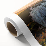 Vibrant rolled canvas artwork depicting a stunning cliff landscape, showcasing rich colors and intricate details, perfect for home decor or art enthusiasts.