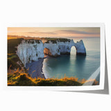 Stunning rolled print showcasing a vibrant landscape of majestic cliffs under a clear blue sky, perfect for home decor or office spaces. The artwork highlights intricate details and a rich color palette, enhancing any interior aesthetic.