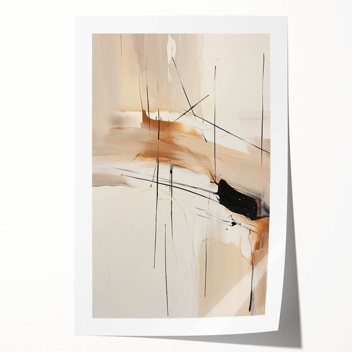 Custom Dining Room Wall Décor - Abstract Beige, Gold & Black Art