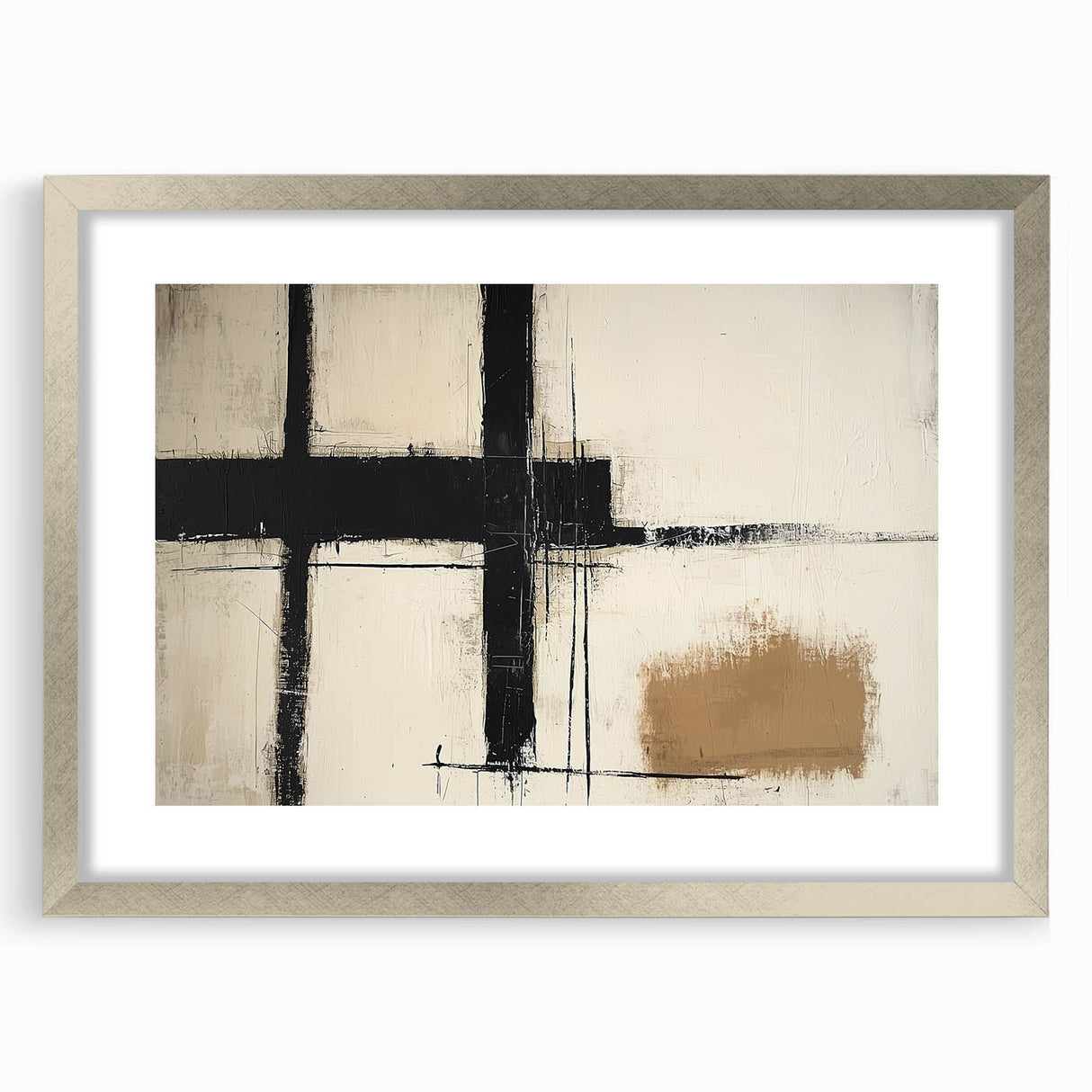 Minimalist Abstract Living Room Wall Art – Black & Beige Canvas