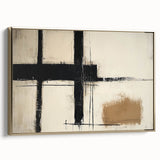 Minimalist Abstract Living Room Wall Art – Black & Beige Canvas