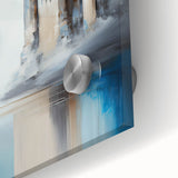 Close-up of abstract architecture wall art design on acrylic glass, showcasing vibrant colors and intricate patterns, perfect for modern home decor.
