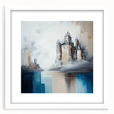 Abstract architectural wall art framed in white, showcasing intricate geometric patterns and lines, perfect for modern home decor, adding sophistication to any space.