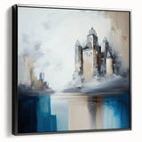 Abstract architectural wall art in a sleek black frame, showcasing geometric shapes and lines, perfect for modern interior decor and artistic expression.