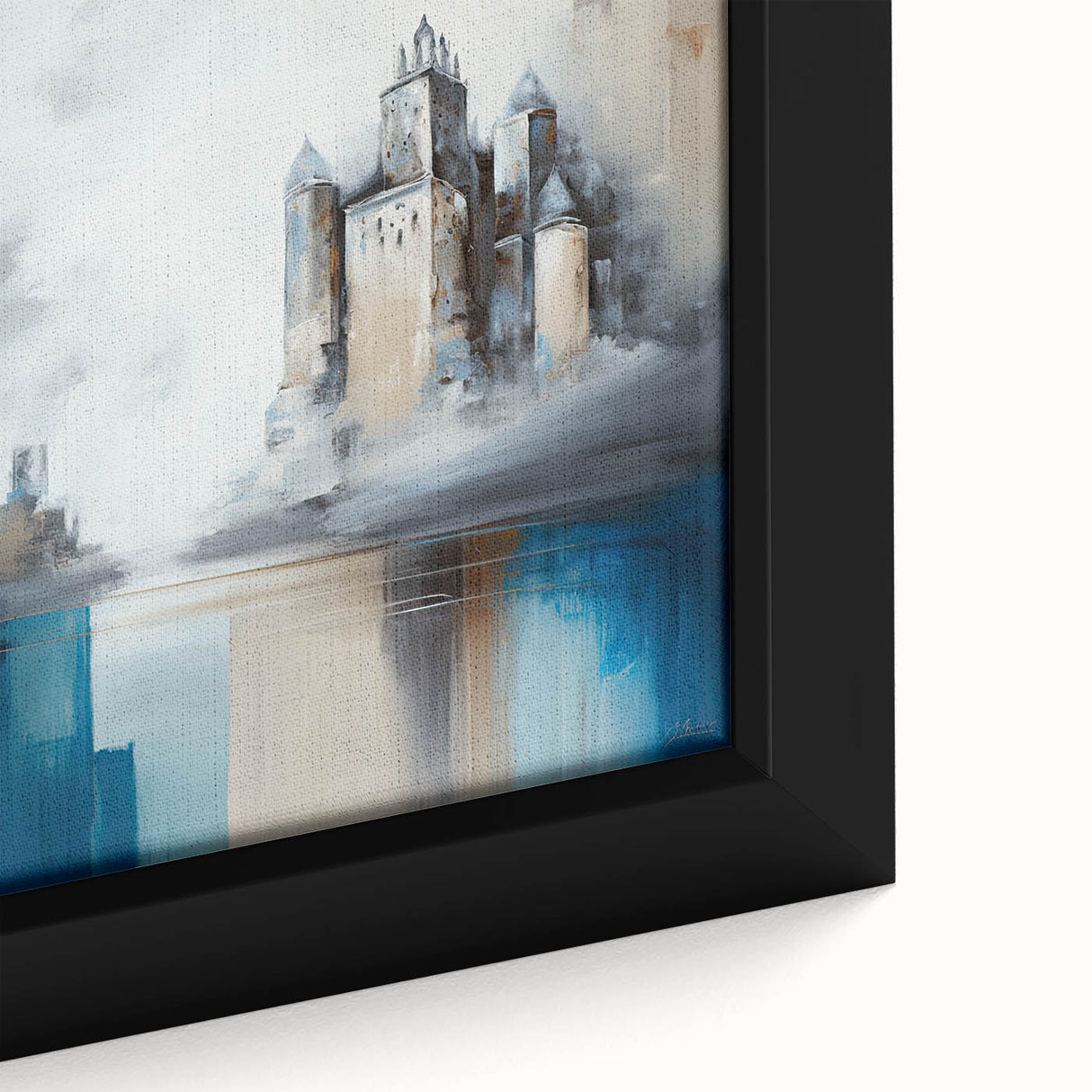 Close-up of a framed abstract architecture wall art piece, showcasing geometric shapes in muted earth tones, perfect for modern interior decor.