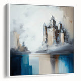 Framed canvas wall art showcasing an abstract architectural design in white and gray tones, highlighting modern aesthetics and minimalism. Ideal for contemporary home decor.