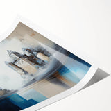 Abstract architectural wall art print showcasing geometric shapes in vibrant colors, rolled and ready for framing, ideal for modern home decor.