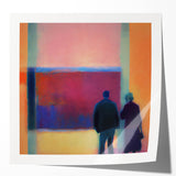 Abstract figurative wall art print showcasing vibrant colors and dynamic shapes, presented in a glossy finish, ideal for modern home decor accents.