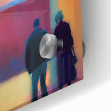 Close-up of vibrant abstract figurative wall art on acrylic glass, showcasing intricate details and vivid colors, perfect for contemporary home decor.