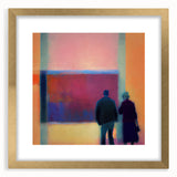 Abstract figurative wall art in a gold frame with a mat, showcasing vibrant colors and dynamic shapes, perfect for modern home decor. This artwork adds a touch of elegance and creativity to any living space, enhancing visual interest and style.