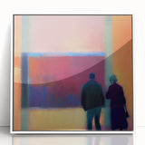 Framed abstract figurative wall art in white acrylic, showcasing vibrant colors and dynamic shapes, perfect for modern home decor. Ideal for enhancing living spaces.