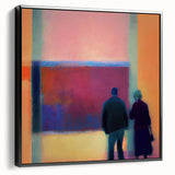 Framed abstract figurative wall art featuring bold black lines and vibrant colors, displayed in a sleek black frame, ideal for modern home decor.