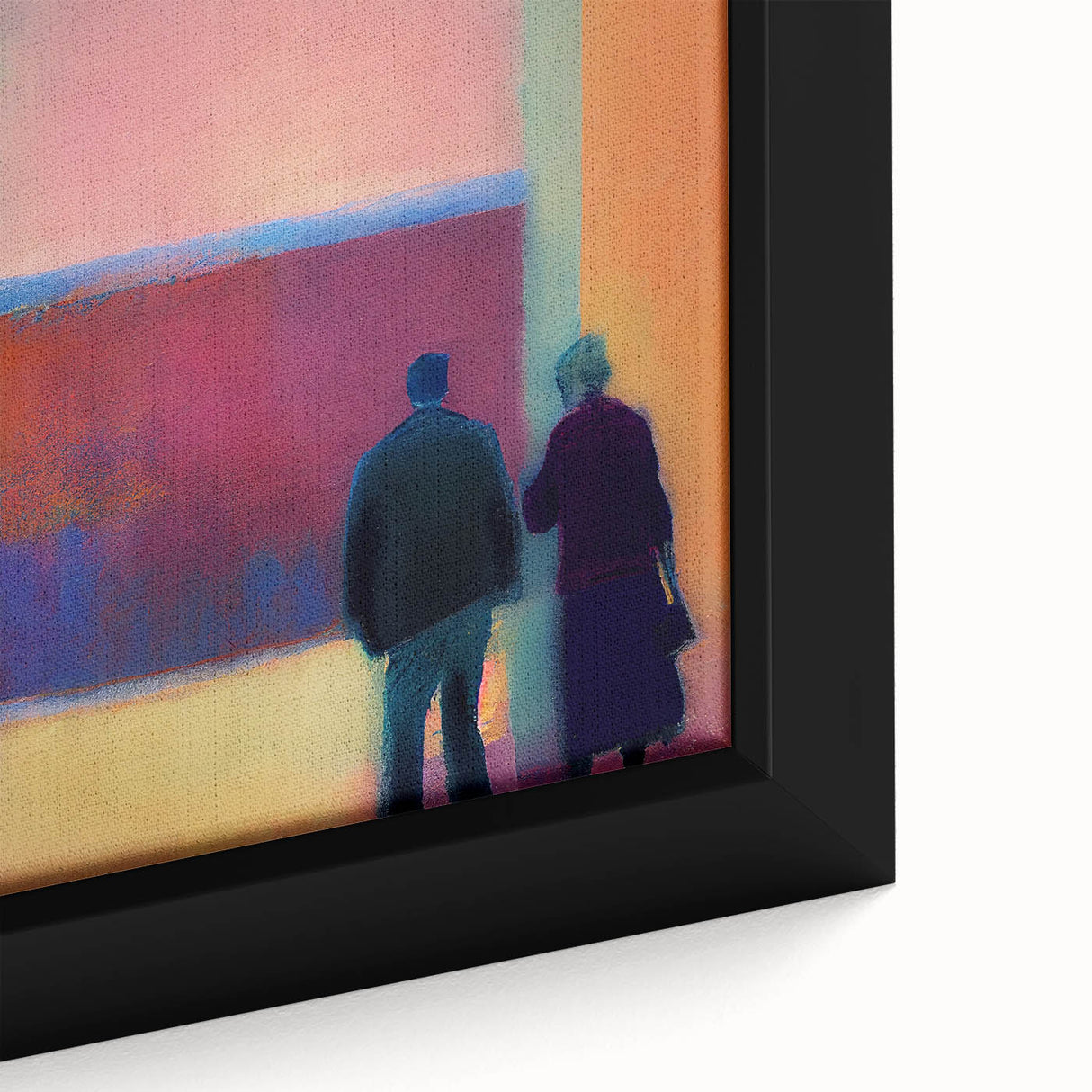 Abstract figurative wall art close-up showcasing vibrant colors and intricate patterns in a framed canvas, ideal for modern home decor enhancement.