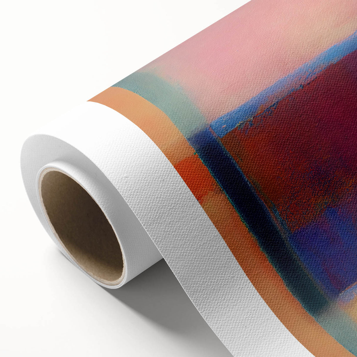 Abstract figurative wall art printed on rolled canvas, showcasing vibrant colors and dynamic shapes, ideal for modern home decor. Packaged in a sturdy tube for safe shipping.