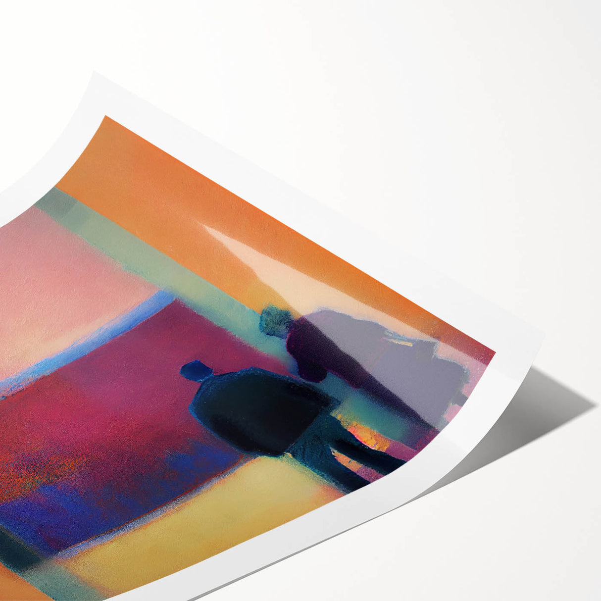 Abstract figurative wall art print featuring vibrant colors and dynamic shapes, showcasing a modern artistic style perfect for contemporary home decor.