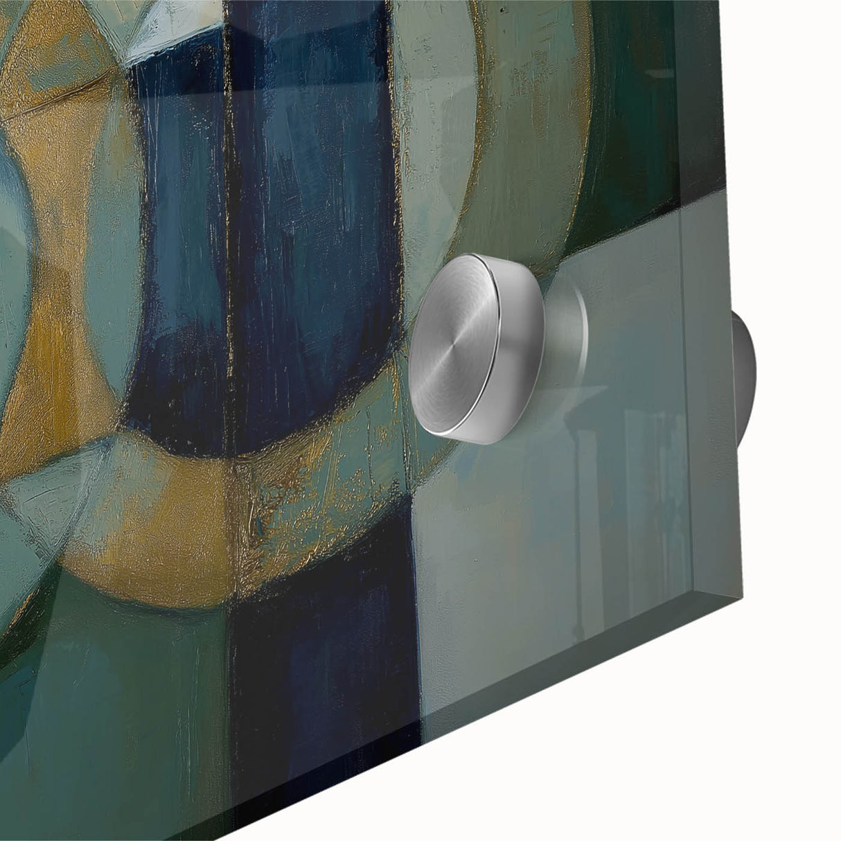 Close-up of an abstract geometric design on acrylic glass, showcasing vibrant colors and intricate patterns, ideal for modern home decor and artistic displays.