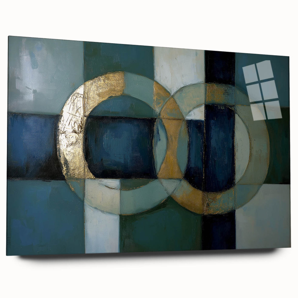 Abstract geometric acrylic glass art piece viewed from the side, showcasing vibrant colors and intricate patterns, perfect for modern decor and artistic expression.