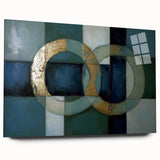 Abstract geometric acrylic glass art piece viewed from the side, showcasing vibrant colors and intricate patterns, perfect for modern decor and artistic expression.