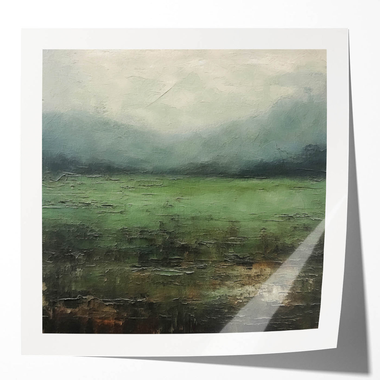 Abstract landscape wall art print showcasing vibrant colors and fluid shapes, ideal for modern decor. The glossy finish enhances artistic details, making it a stunning focal point for any room.