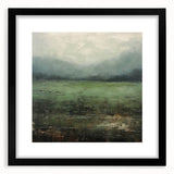 Abstract landscape wall art framed with a black mat, showcasing vibrant colors and intricate patterns, ideal for modern home decor and artistic interiors.