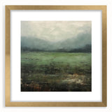 Abstract landscape wall art in a gold frame with matting, showcasing soft pastel colors and flowing forms, perfect for modern home decor and gallery walls.