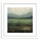 Framed abstract landscape wall art in a white mat, showcasing vibrant colors and dynamic shapes, perfect for modern home decor or gallery displays.