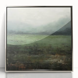 Framed abstract landscape wall art in silver acrylic, showcasing vibrant colors and intricate patterns, ideal for modern home decor and artistic expression.