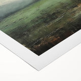 Abstract landscape wall art on rolled canvas showcasing vibrant colors, including shades of blue and green, creating a serene and modern aesthetic for home decor.