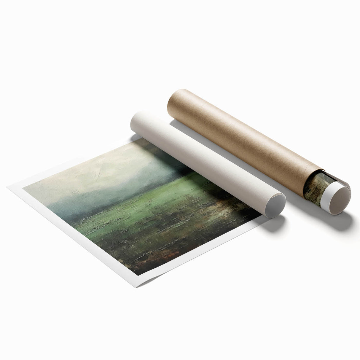 Abstract landscape wall art print showcasing vibrant colors and fluid shapes, rolled for easy shipment, ideal for modern home decor and artistic expression.