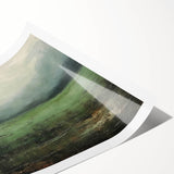 Abstract landscape wall art print showcasing vibrant colors and fluid shapes, rolled and ready for display, ideal for modern home decor enthusiasts.