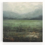 Abstract landscape wall art on stretched canvas, showcasing vibrant colors and fluid shapes that create a serene and modern aesthetic for home decor.