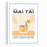 Abstract art print featuring assorted food and drink items in vibrant colors, framed with a white mat.