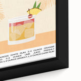 Black wall art featuring a close-up of colorful, textured food and drinks on a large framed canvas.