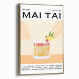 Framed canvas landscape painting featuring a vintage poster-style food and drink theme in black and gold tones.