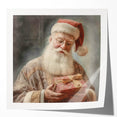 Holiday Decor Prints - Santa with Wrapped Gift Festive Christmas Art
