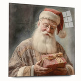 Holiday Decor Prints - Santa with Wrapped Gift Festive Christmas Art
