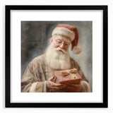Holiday Decor Prints - Santa with Wrapped Gift Festive Christmas Art