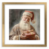 Holiday Decor Prints - Santa with Wrapped Gift Festive Christmas Art