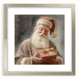 Holiday Decor Prints - Santa with Wrapped Gift Festive Christmas Art