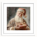 Holiday Decor Prints - Santa with Wrapped Gift Festive Christmas Art