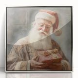 Holiday Decor Prints - Santa with Wrapped Gift Festive Christmas Art
