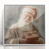 Holiday Decor Prints - Santa with Wrapped Gift Festive Christmas Art