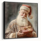 Holiday Decor Prints - Santa with Wrapped Gift Festive Christmas Art