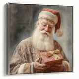 Holiday Decor Prints - Santa with Wrapped Gift Festive Christmas Art